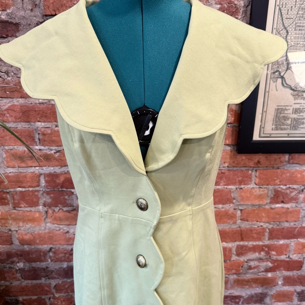 Anthropologie Maeve Scalloped Button-Front Green Dress - Picture 5 of 9